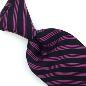 Dolcepunta Tie Italy Sevenfold Stripe Black Bright Purple Luxury Necktie Silk L2